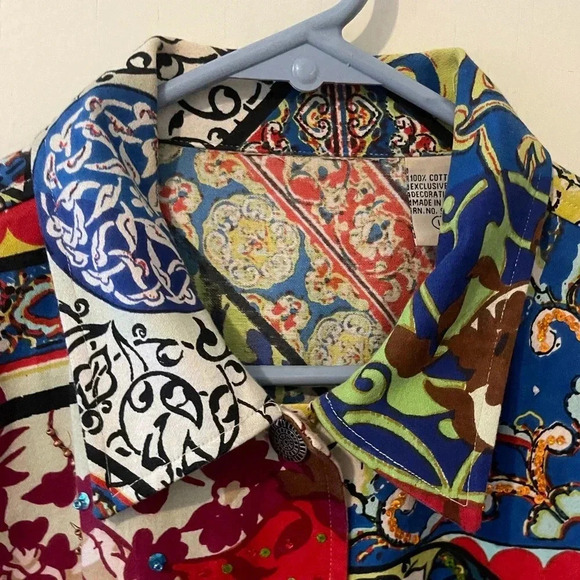 Vintage 90s rainbow colored funky print cotton jacket modern size Large - Picture 4 of 10